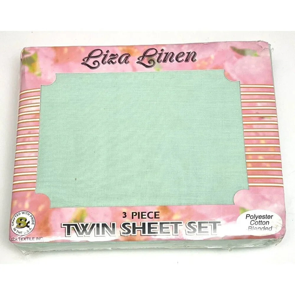 VTG LIZA LINEN 3-Piece Mint Green Polyester/Cotton Blend TWIN SHEET SET NOS READ